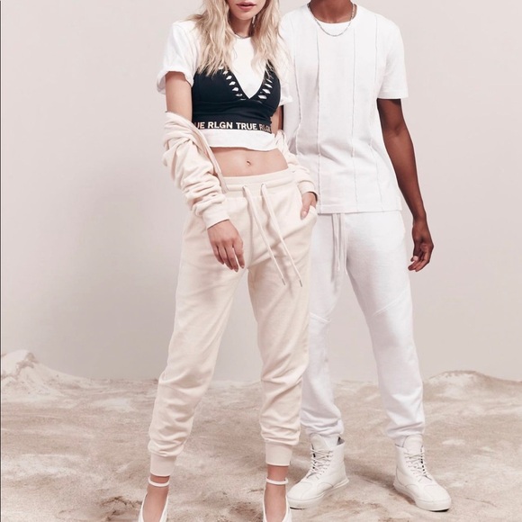 TRUE RELIGION Sweatpants Joggers Velour Athleisure Designer Rhinstone Horseshoe - Picture 2 of 8